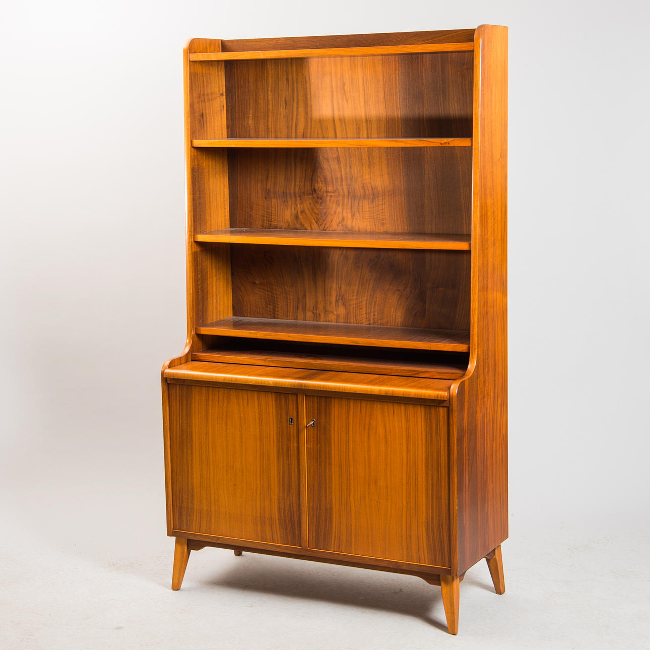 BOKHYLLA MED SKRIVDEL, valnöt, 1900-talets mitt.