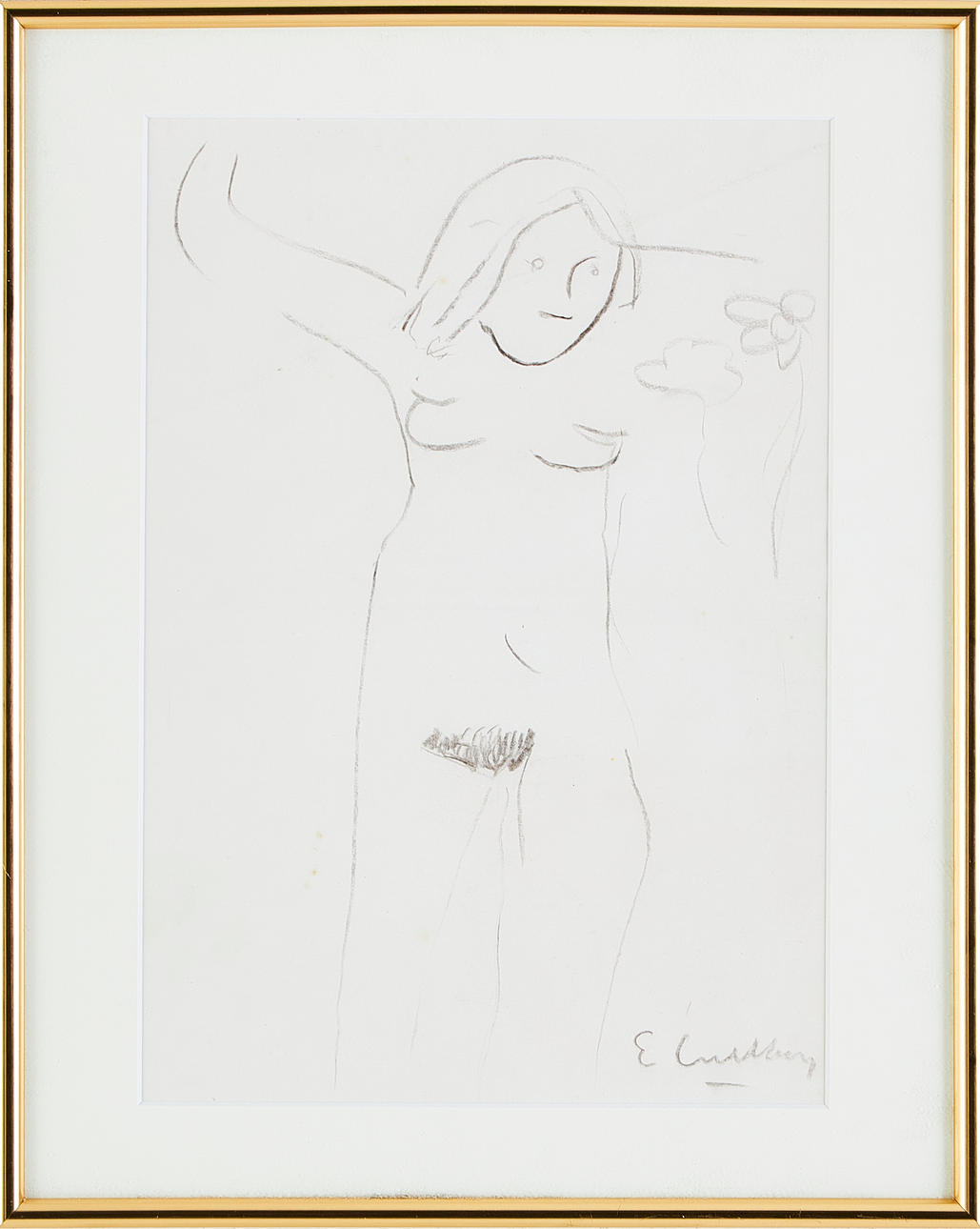 ERLAND CULLBERG. Nakenstudie, kolteckning.