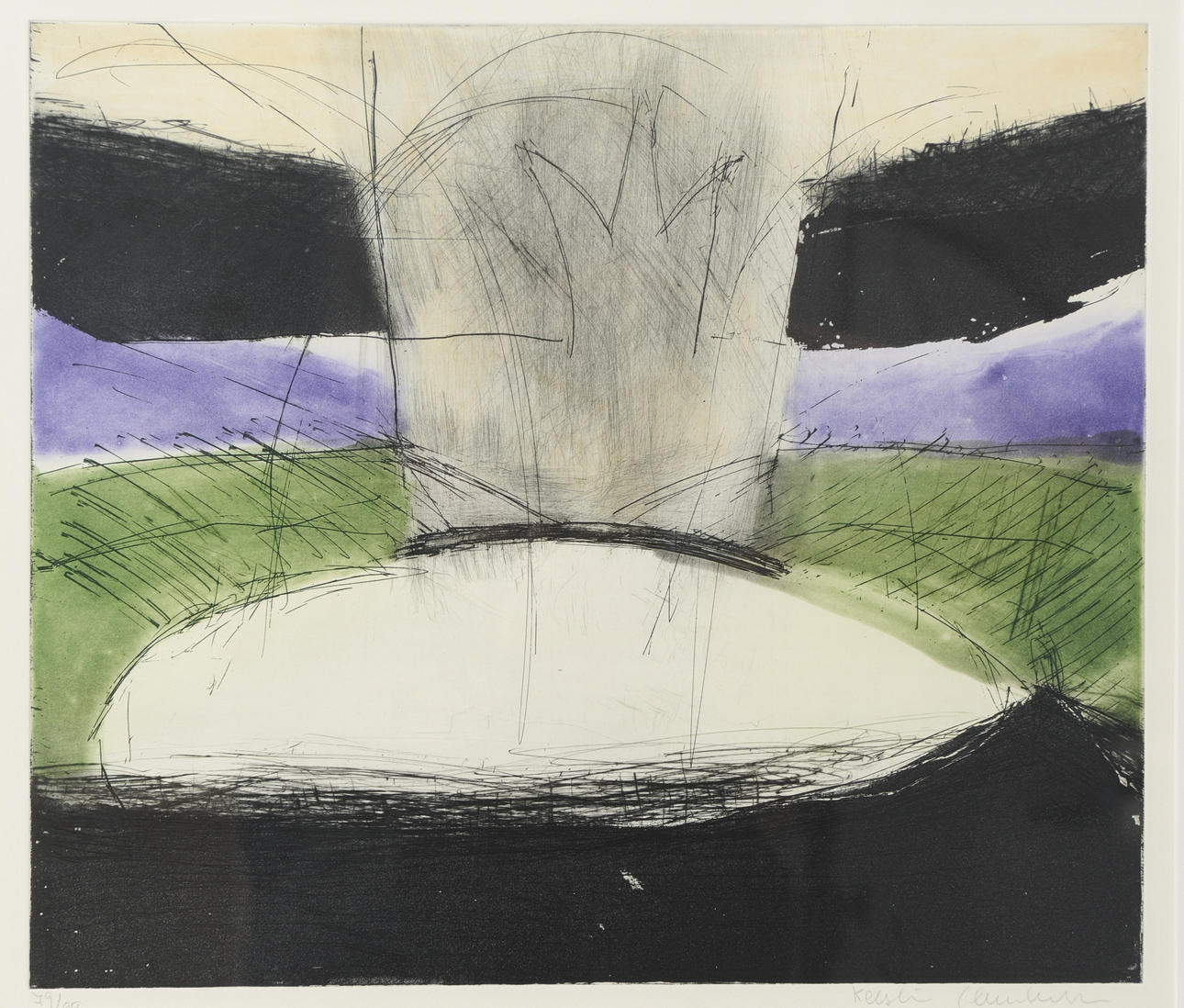 OIDENTIFIERAD KONSTNÄR. Abstract motif, colour etching, signed.