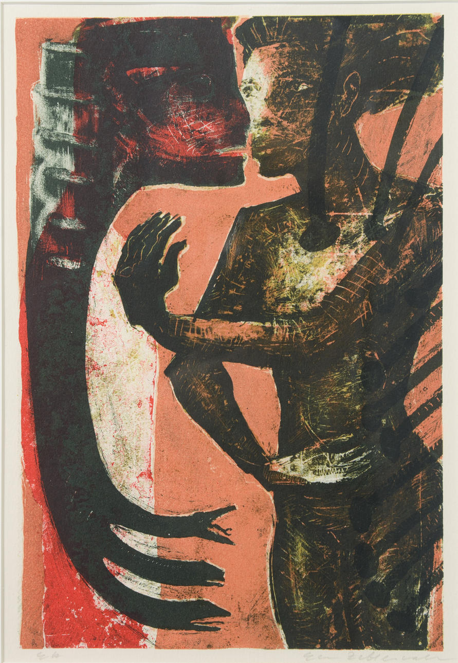 EVA ZETTERVALL. Figure composition, colour lithograph, signed.
