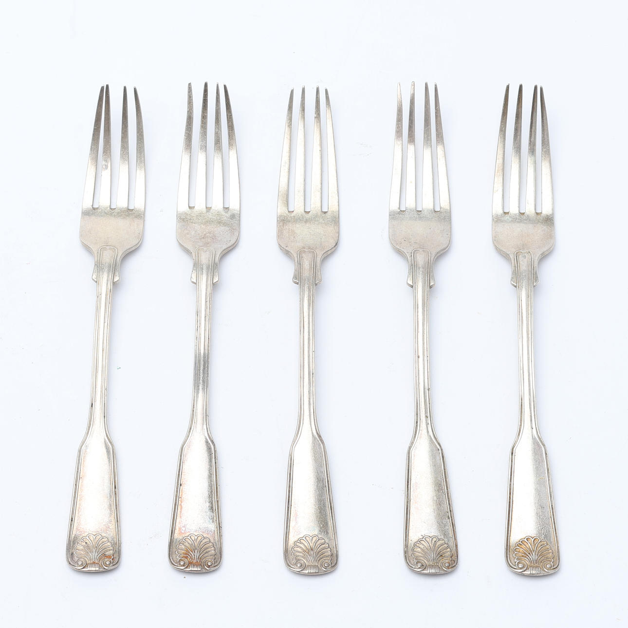FÖRRÄTTSGAFFLAR. Silver, 5 st, Lund, 1907.