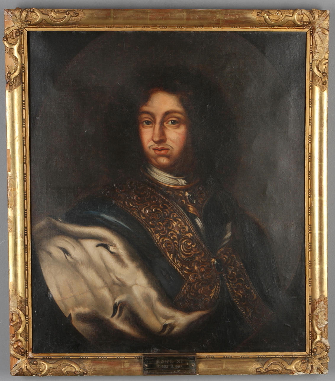 OKÄND KONSTNÄR. Porträtt av Karl XI, olja på duk, omkring 1900.