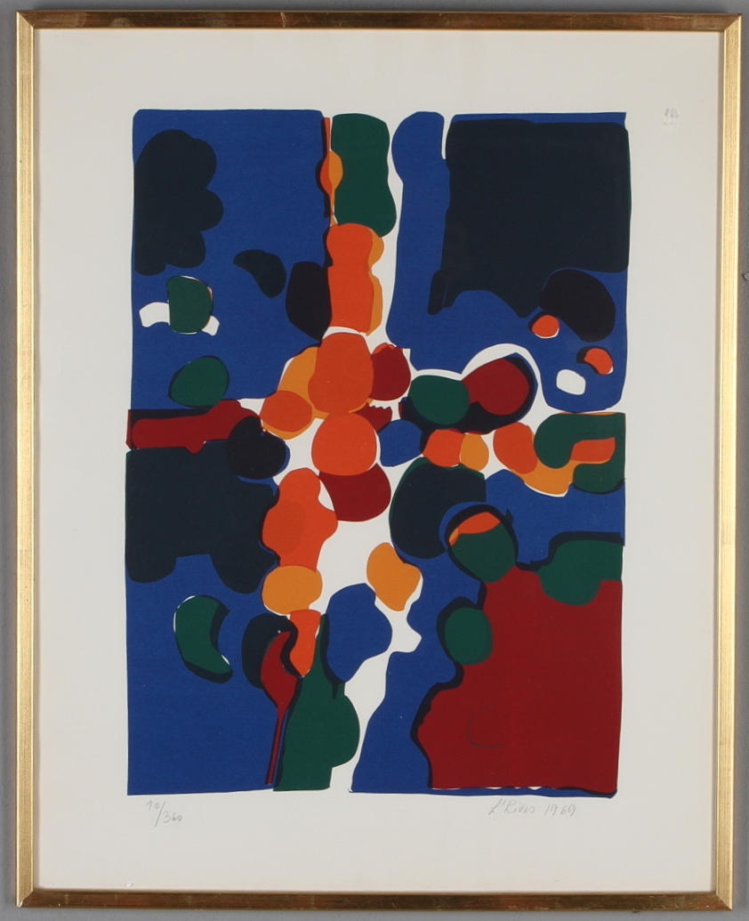 LEIDA RIVES-ELFVÉN. Färglitografi, abstrakt komposition, signerad, daterad 1969 och numrerad 90/360.