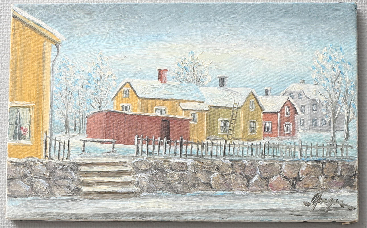 YNGVE JOHANSSON. Båtsmansbacken, Växjö, vinter, olja på duk, signerad.