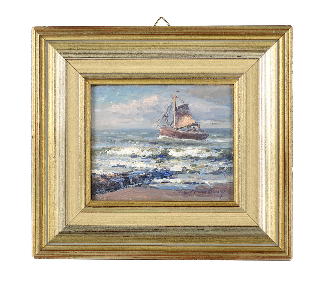 ERWIN HARTENBERGER. Kleines Seestück, signiert.