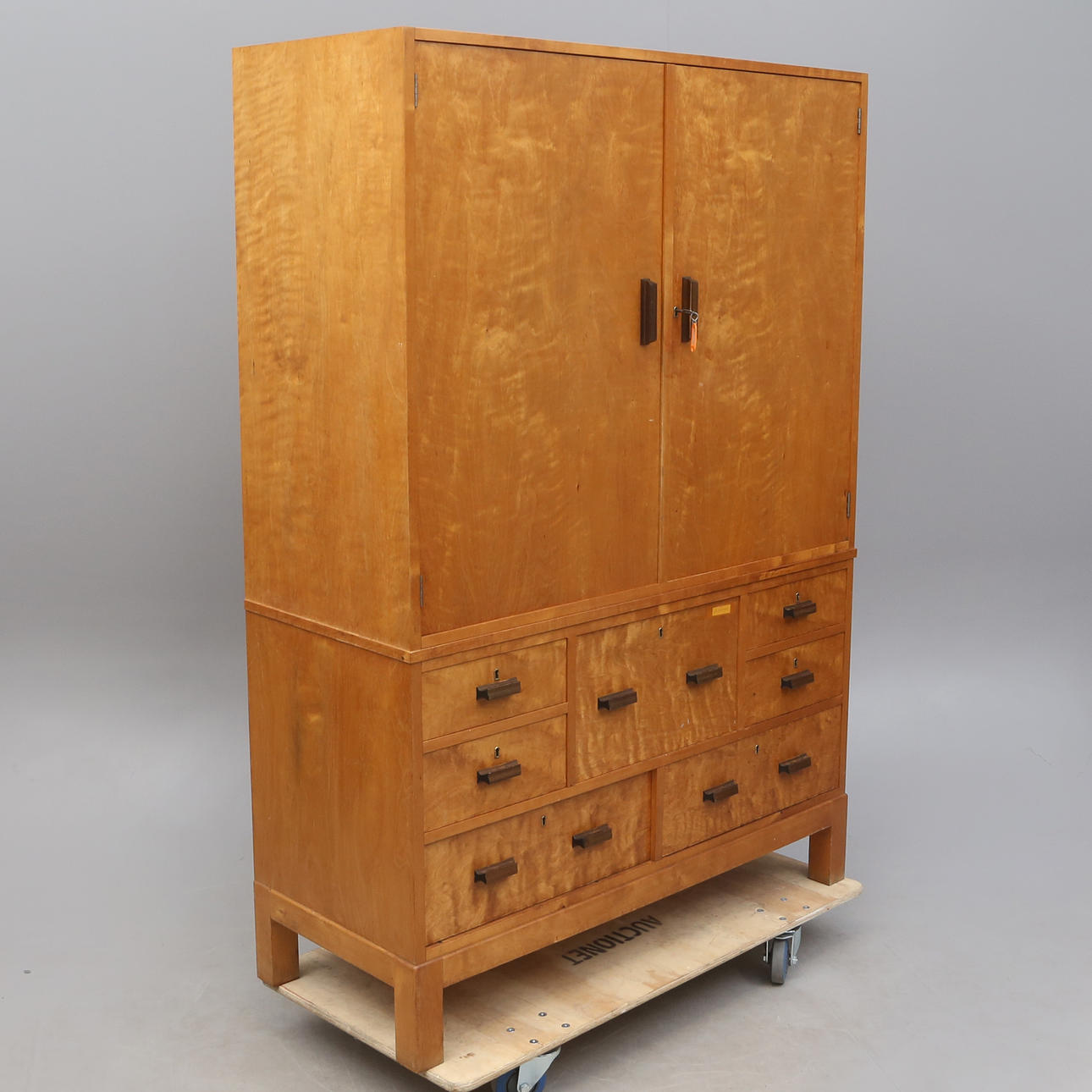 FLOOR CABINET, with drawers, two-part, birch, 1930s.