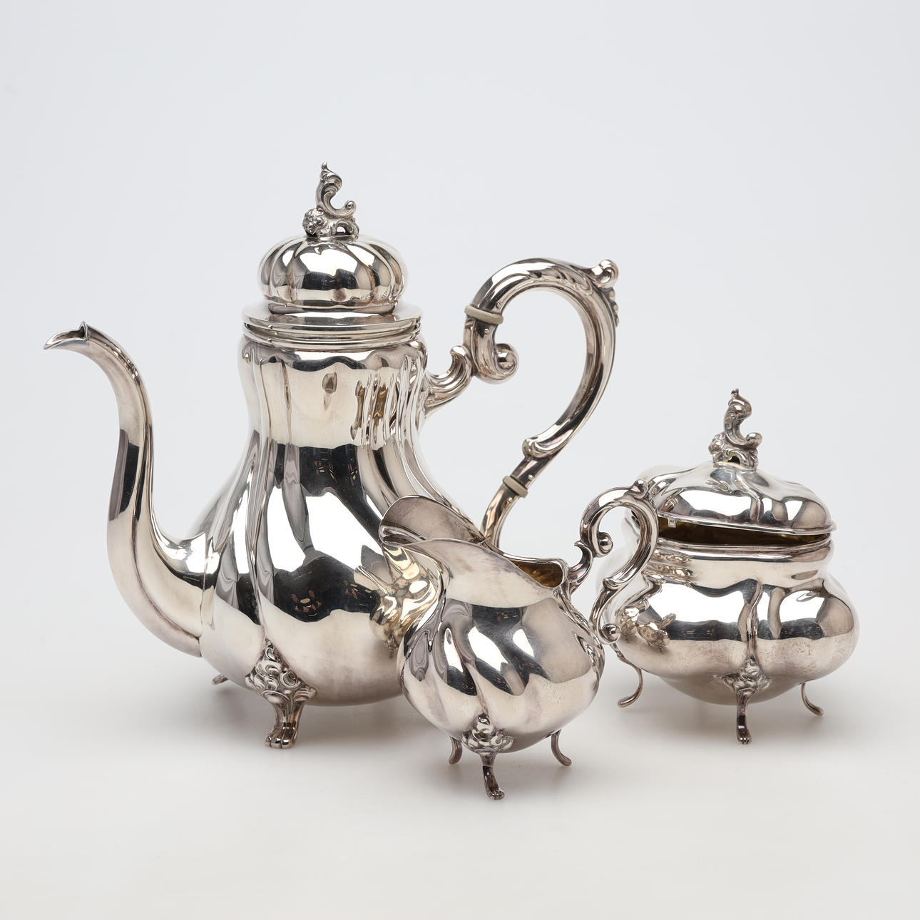 KAFFESERVIS, 3 delar, silver, bruttovikt ca 590 gram.