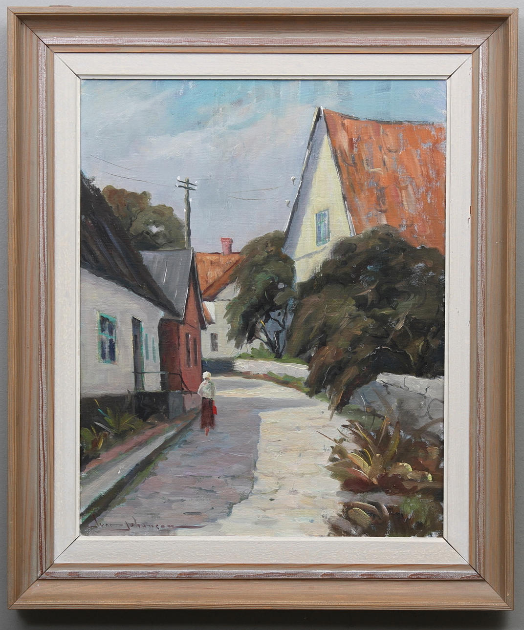 IVAR JOHANSON. "Postgatan, Kivik". Olja på duk. Signerad Ivar Johanson.