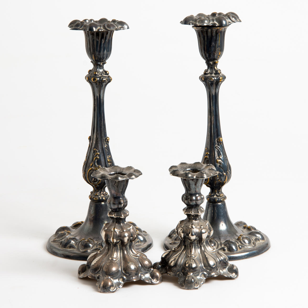 LJUSSTAKAR, 2 par, nysilver, rokokostil.