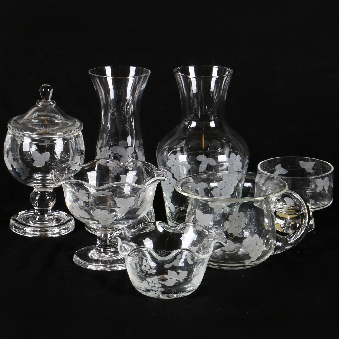 SERVISDELAR, 12 delar, glas, "Vinranka", Reijmyre, 1900-tal.