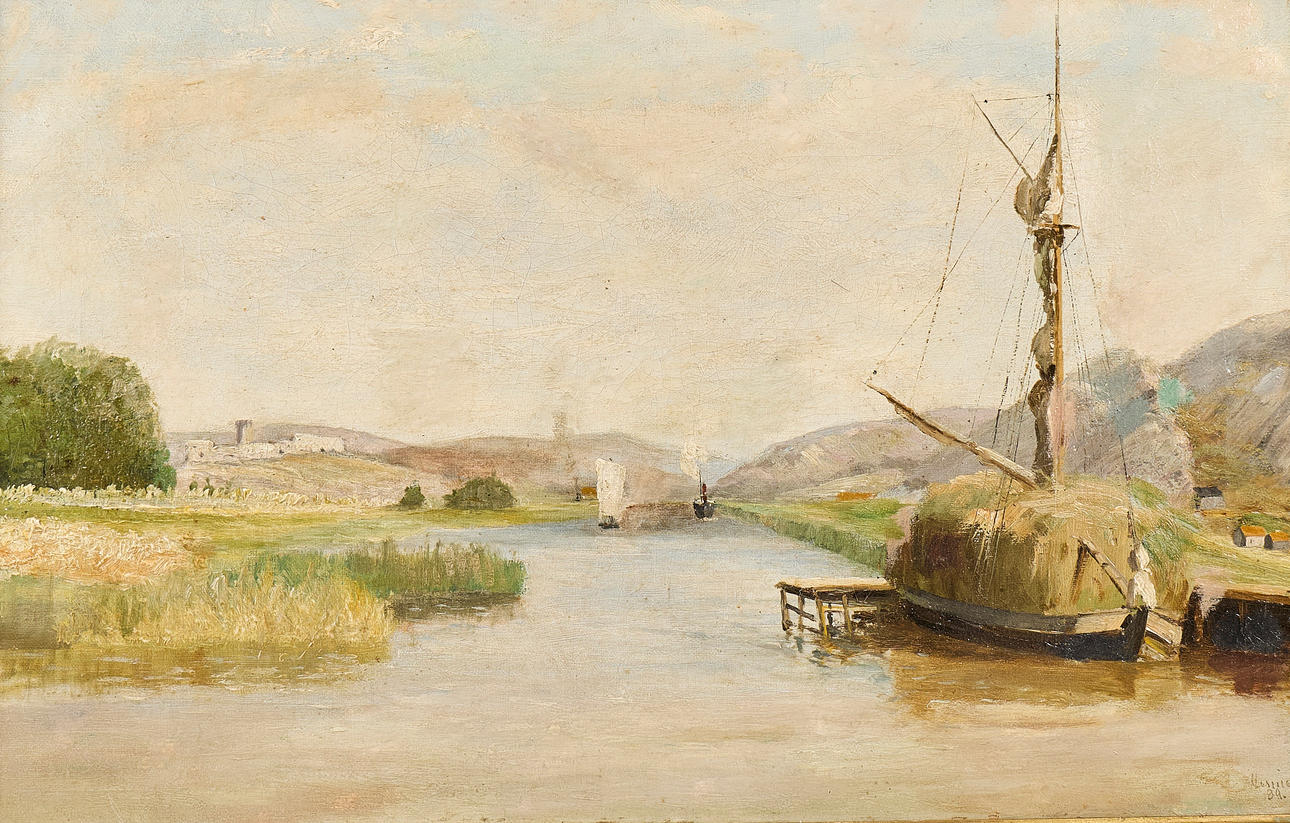 OLOF HERMELIN. Oil painting, signed, dated -89, Gothenburg harbour entrance.