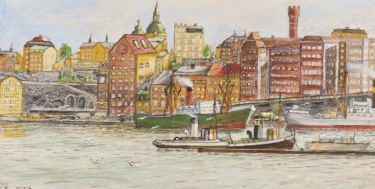 OIDENTIFIERAD KONSTNÄR. Oil painting, signed 1955, Stadsgårdskajen.