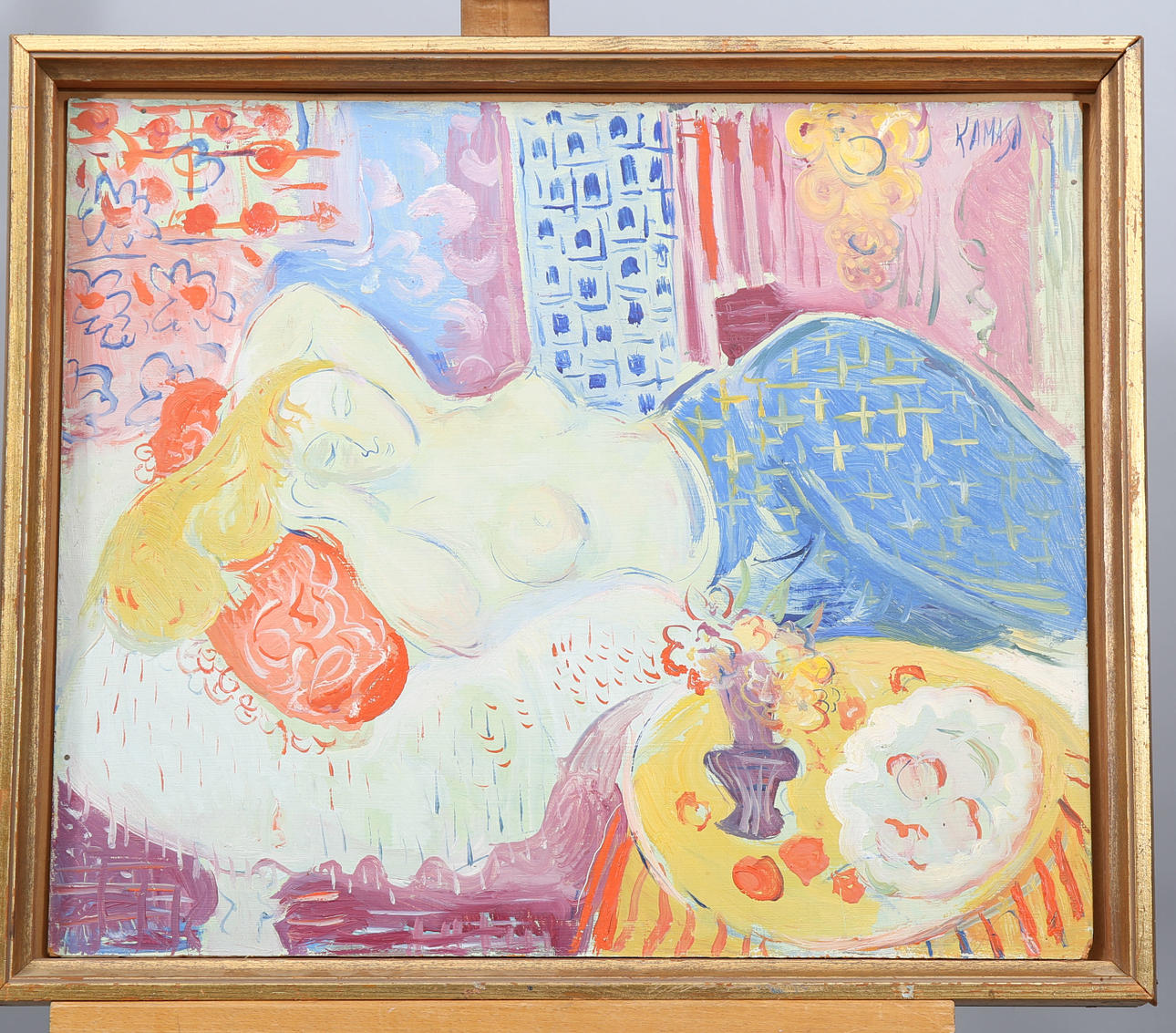 TADEUSZ KAMASA. Olja på pannå, Modell, signerad Kamasa.