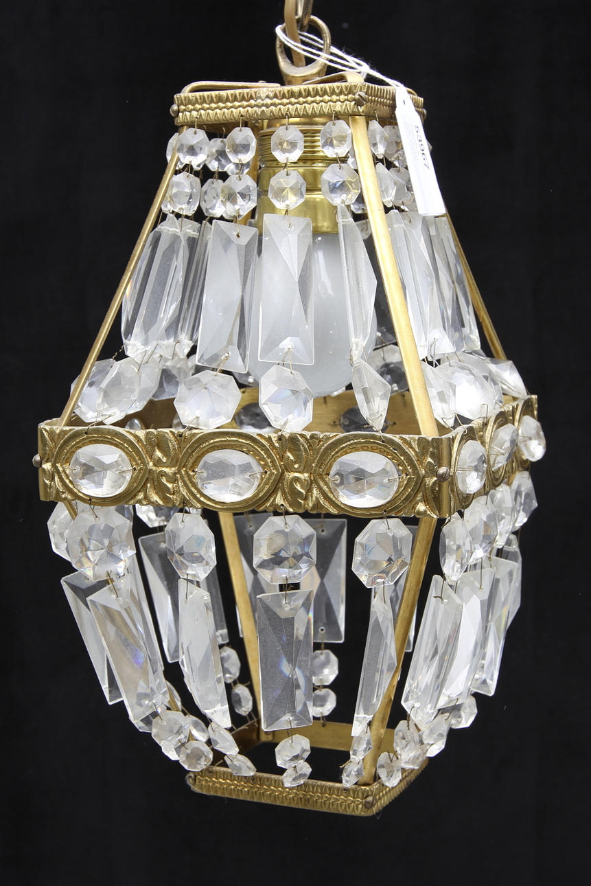 TAKLAMPA, mässing med prismor, 1900 tal.