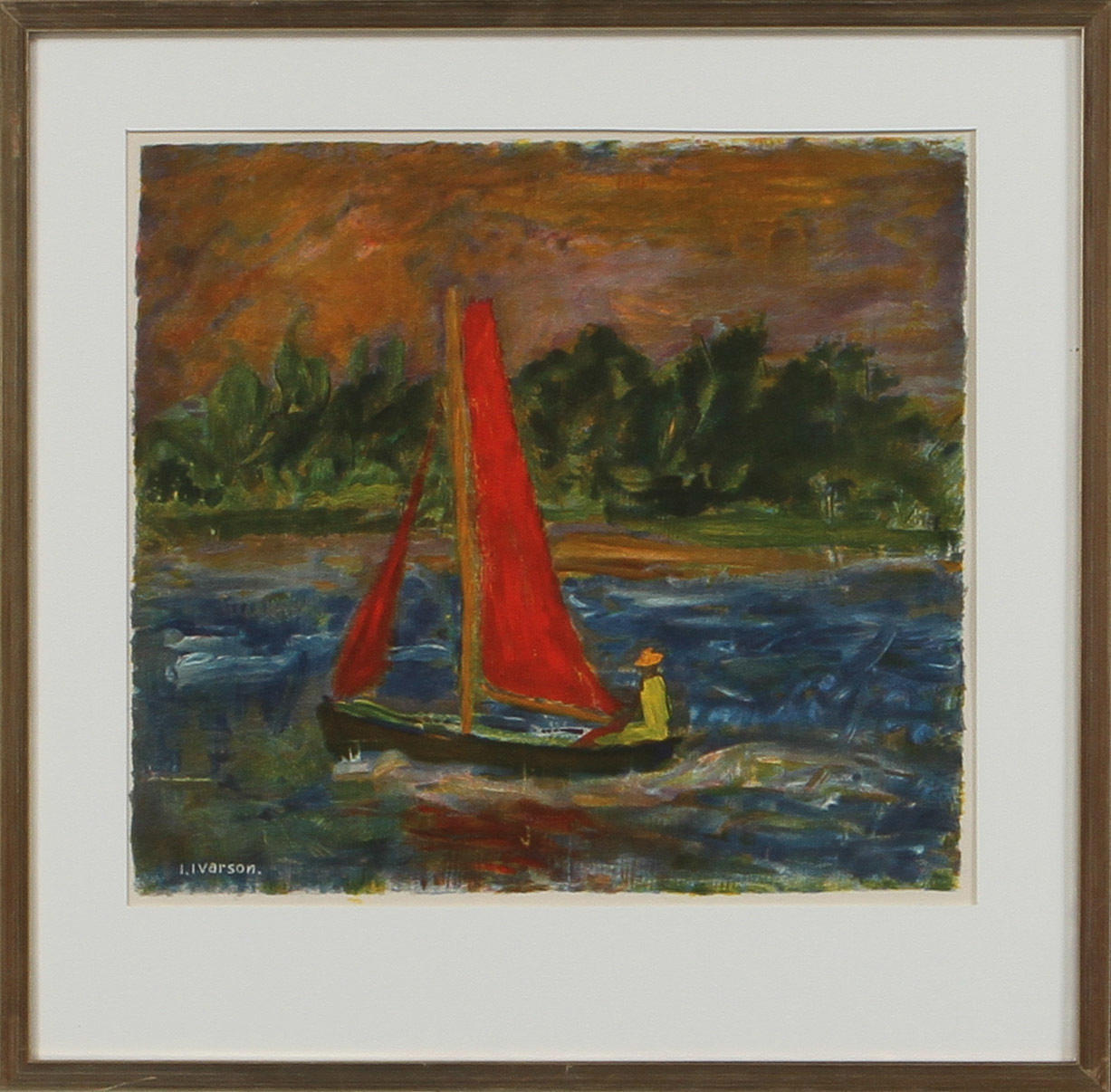 IVAN IVARSON. EFTER. "Det röda seglet", efter färglitografi, signerad i trycket.