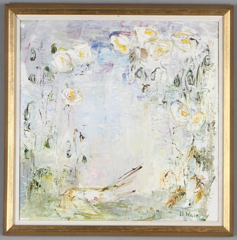 ULLA WALE. Komposition med blommor, olja på duk, signerad.