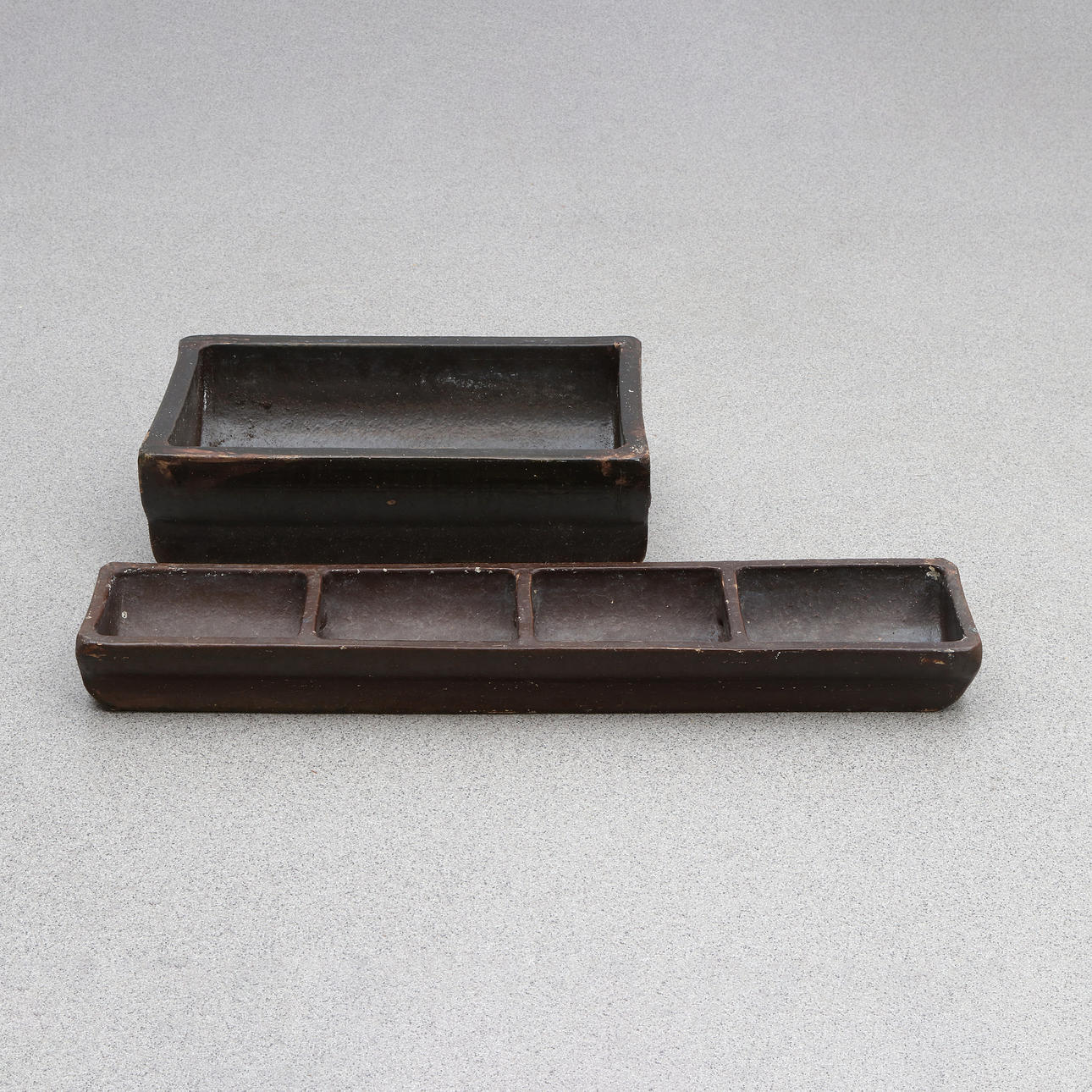 FEEDING TROUGHS, TWO. Salt-glazed stoneware, Höganäs.
