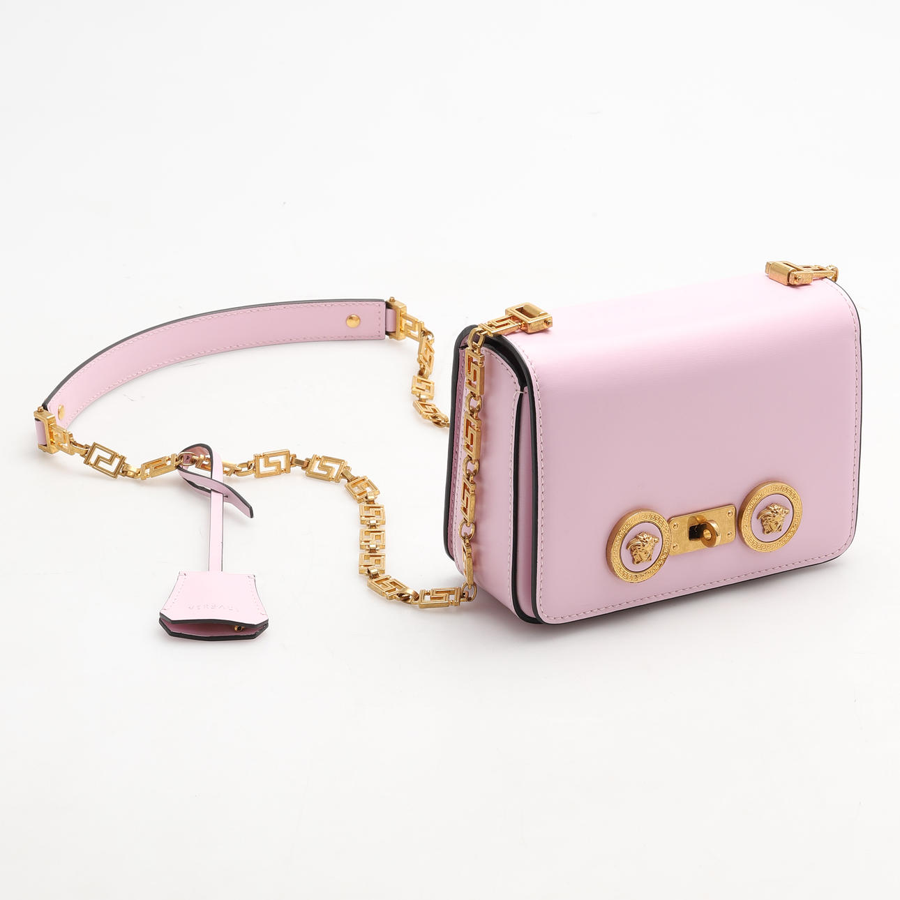 VERSACE, axelremsväska, rosa läder. Inköpt 2018.