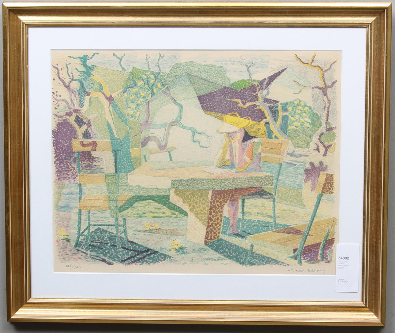 AXEL OLSSON. "läsande kvinna", litografi, signerad, numrerad.