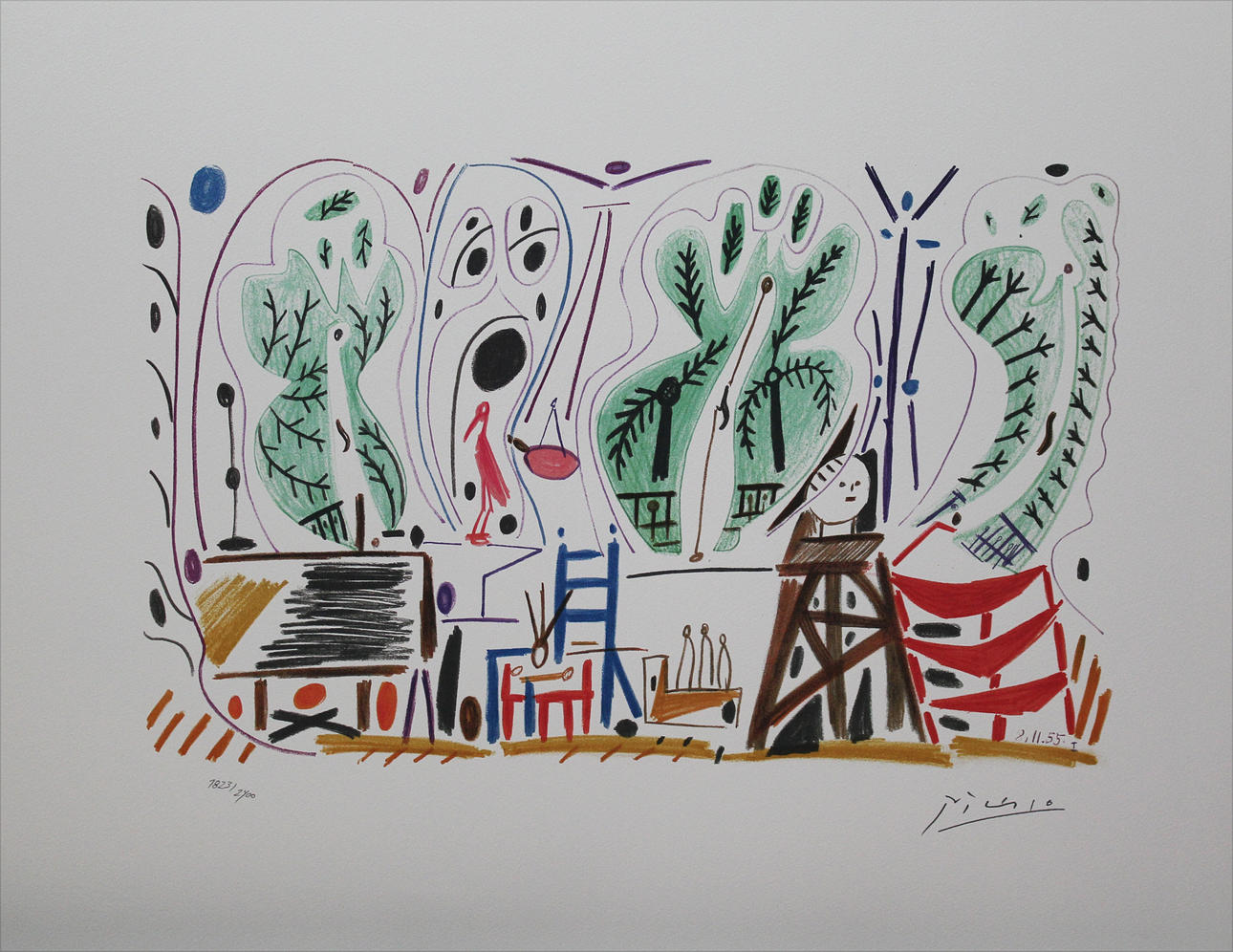 PABLO PICASSO. Le Atelier, Californie, 1955. Färglitografi. Signerad Picasso och daterad 7.11.55. i trycket. 1823/2400.
