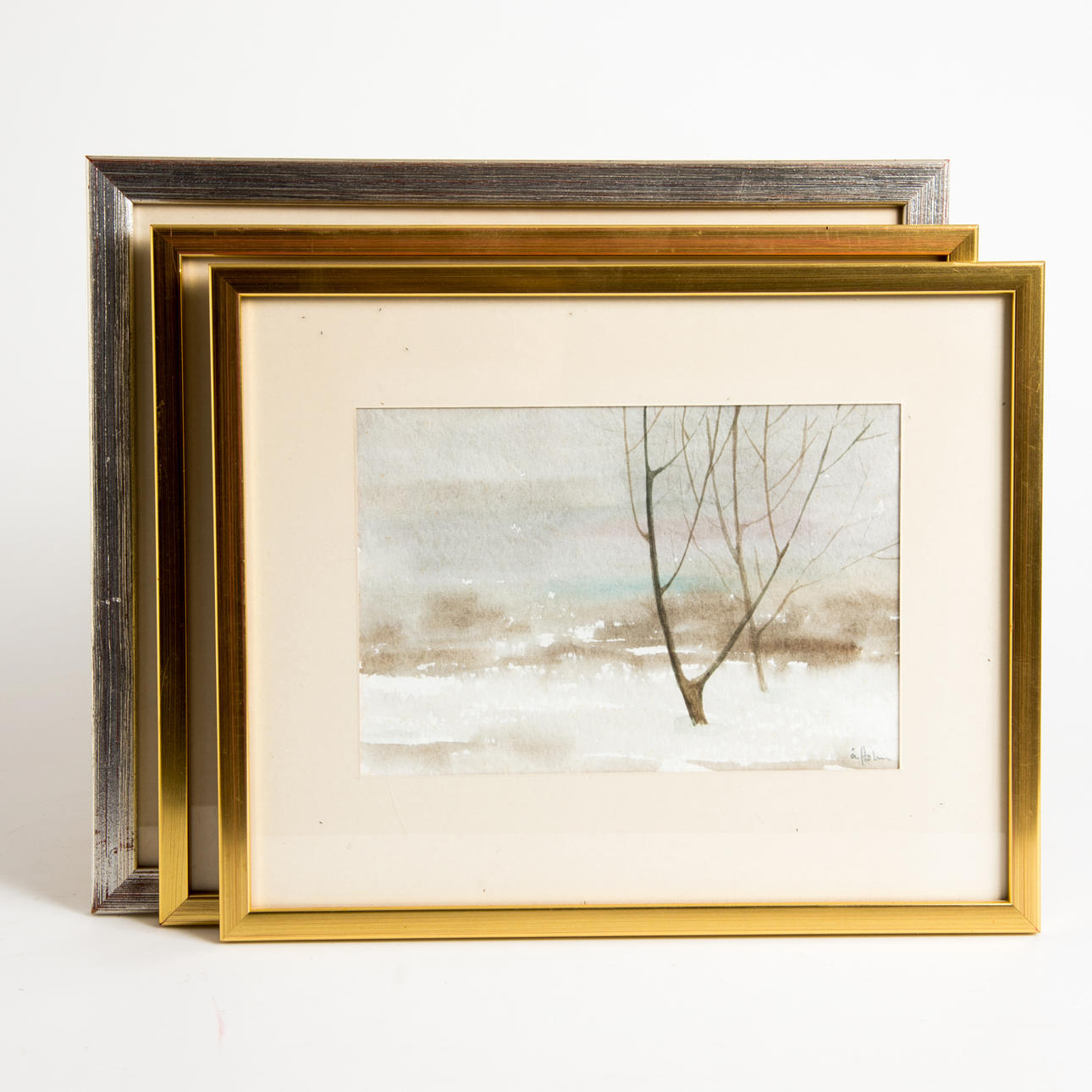 ÅKE HOLM. Landskapsmotiv, 3 stycken, akvareller/pastell, signerade Å. Holm.