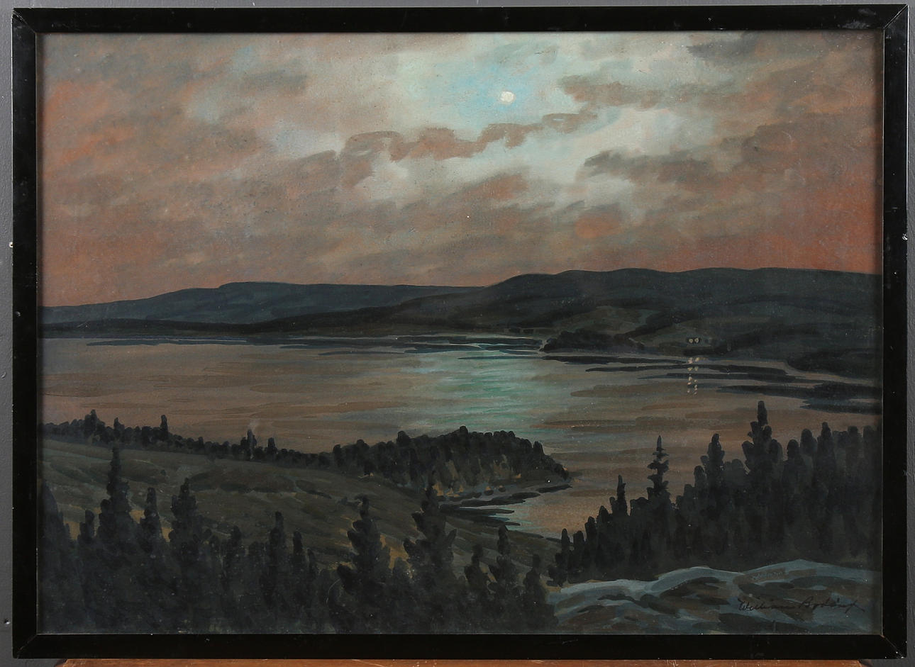 WILLIAM BODINGH. Kustlandskap i månljus, signerad.