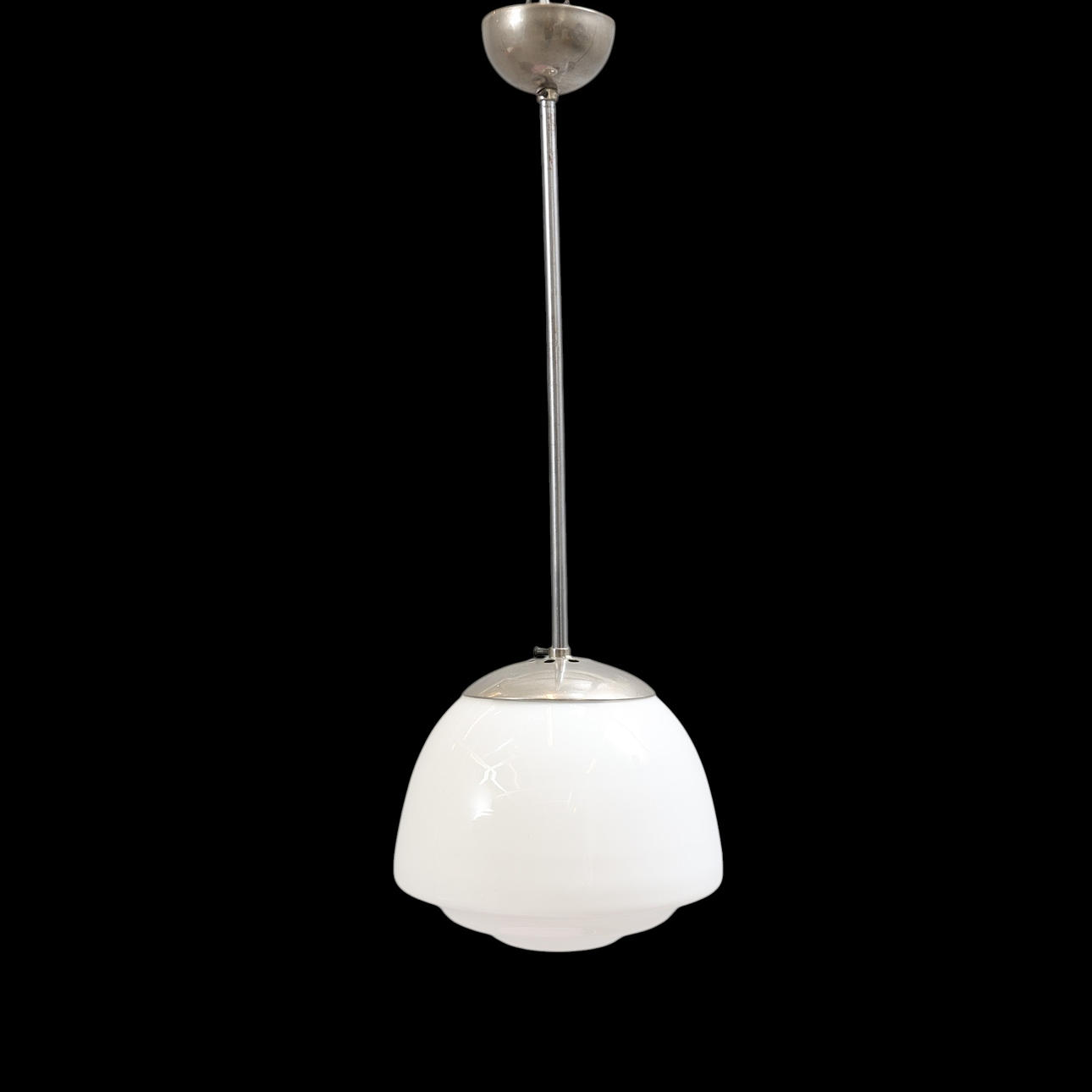 CEILING LAMP, opal glass & chrome-plated metal, functionalism, 1930s.