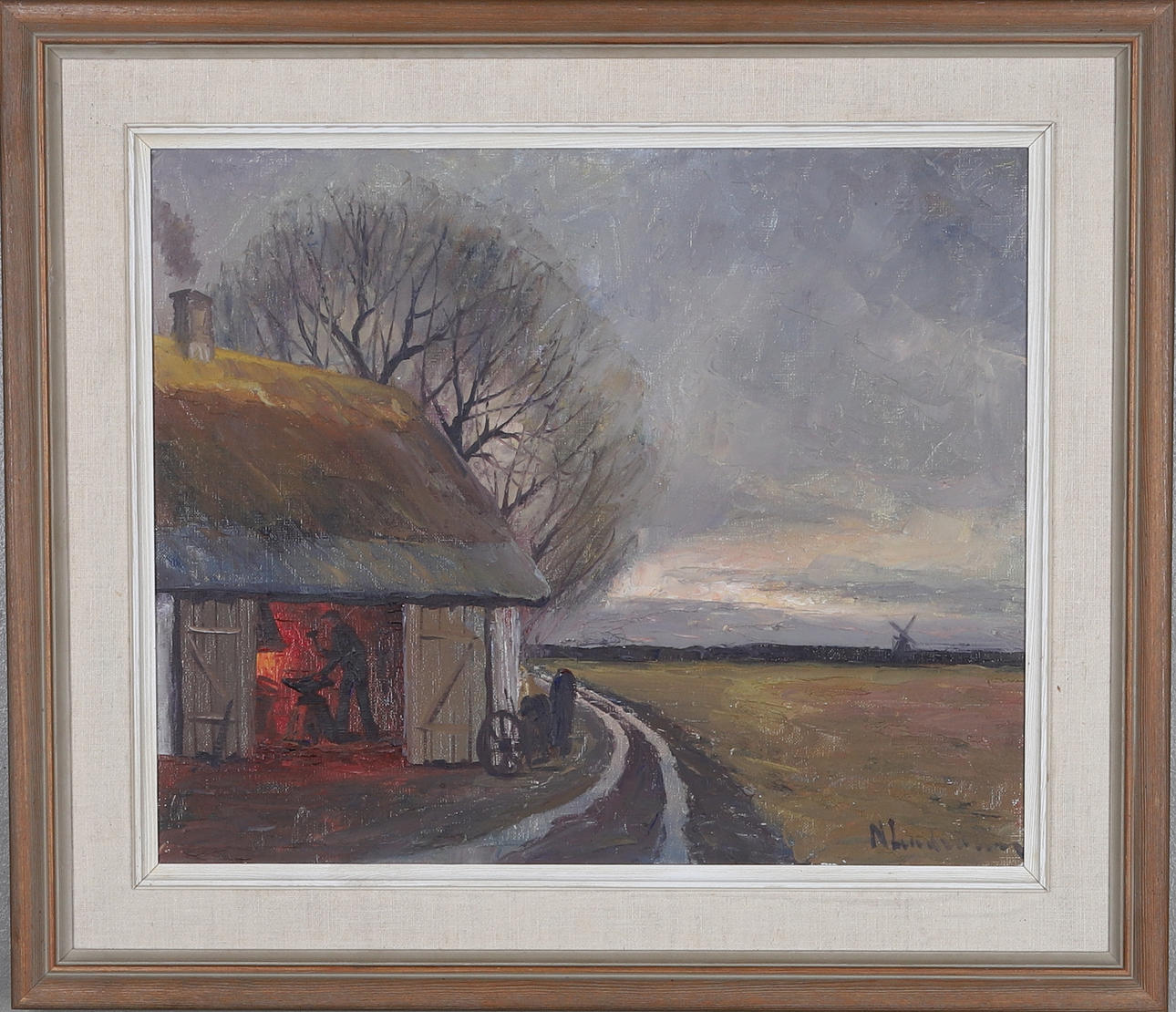 NILS LANDZELIUS. "Bysmedjan Öland", olja på duk, signerad.