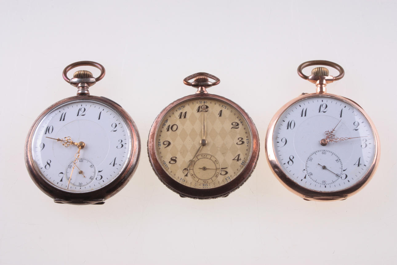 TASCHENUHR, 3 Stück, Schweiz, Gold und Silber.