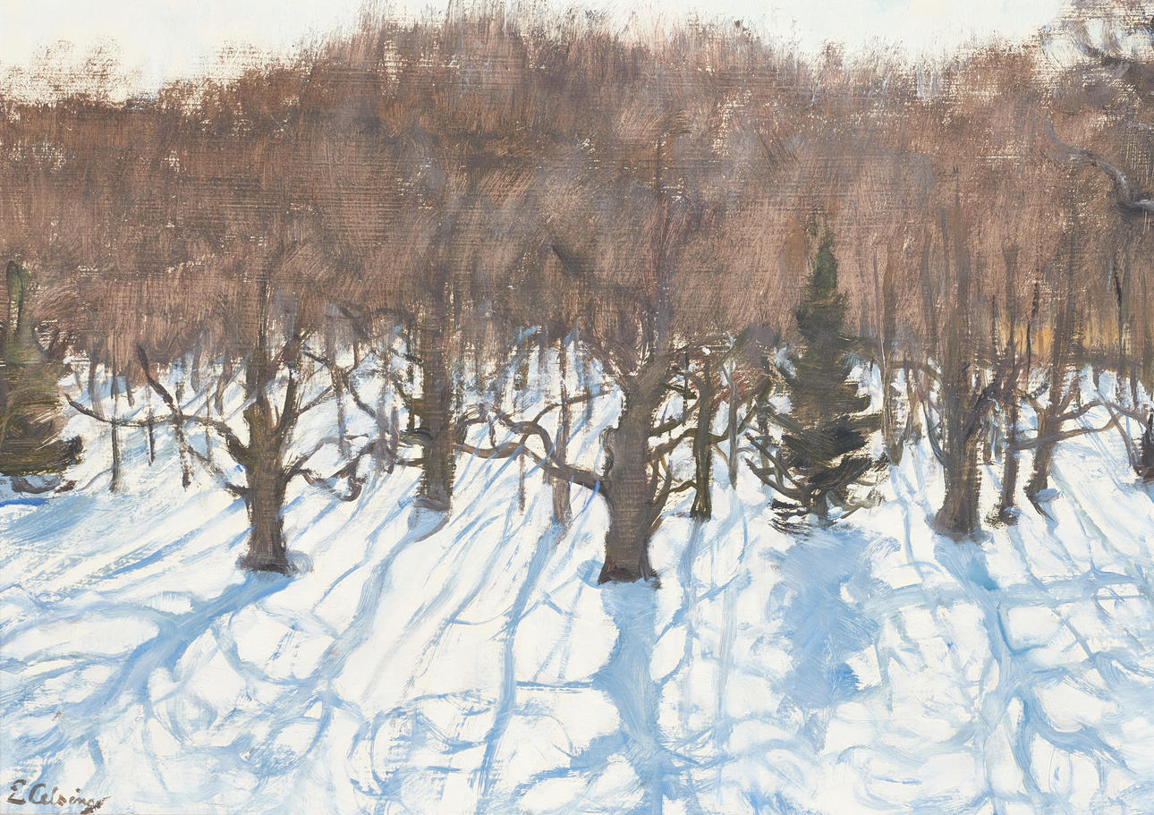 ELSA BACKLUND-CELSING (1880‑1974). Winter forest, signed E Celsing, oil on panel.