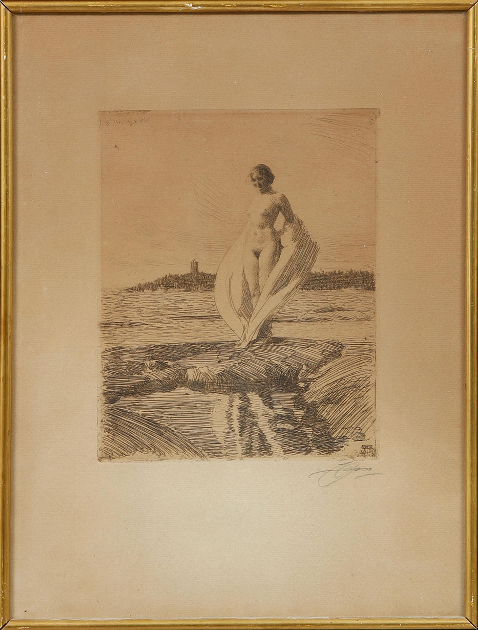 ANDERS ZORN. "Svanen", etsning, signerad.