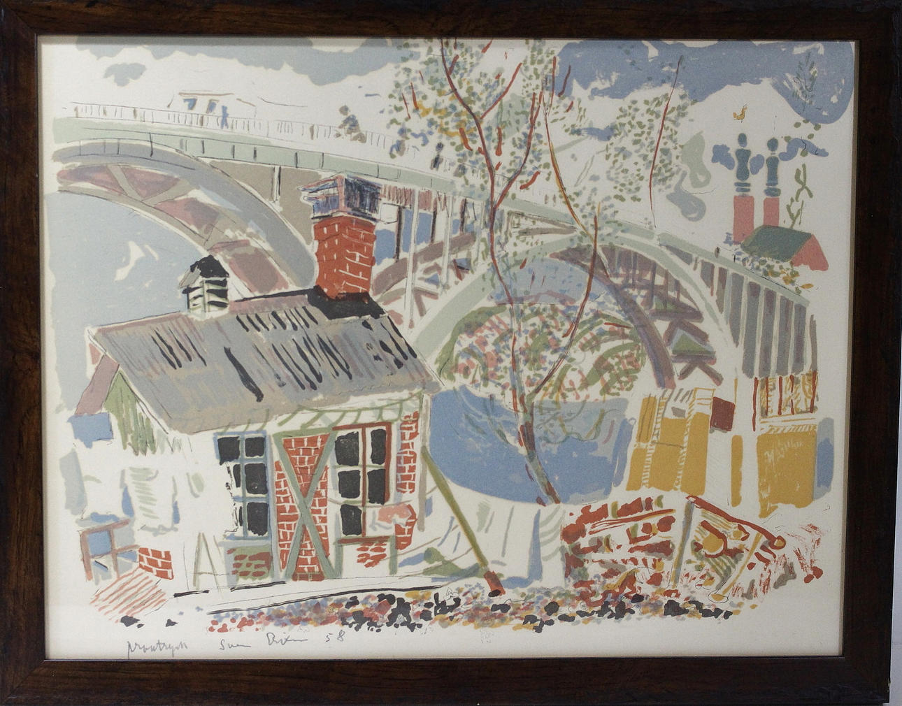 SVEN X:ET ERIXSON. Västerbron, färglitografi, signerad och daterad 58.