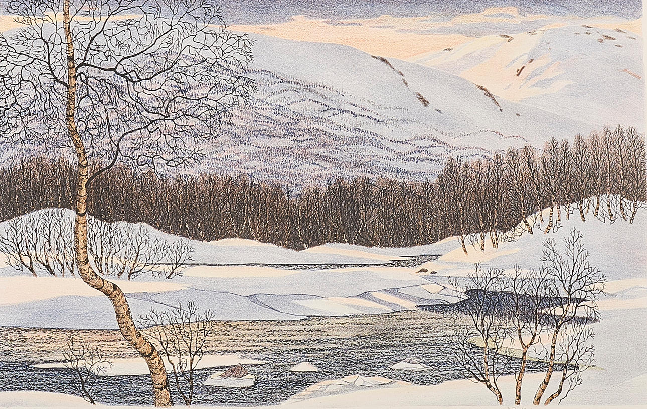 PER JULIN. Colour lithograph, signed, 90/200, Mountain landscape.