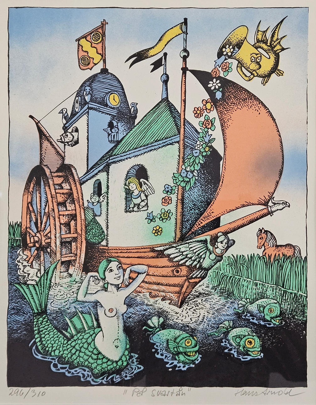HANS ARNOLD. "På Svartån". Färglitografi, signerad Hans Arnold och numrerad 296/310.