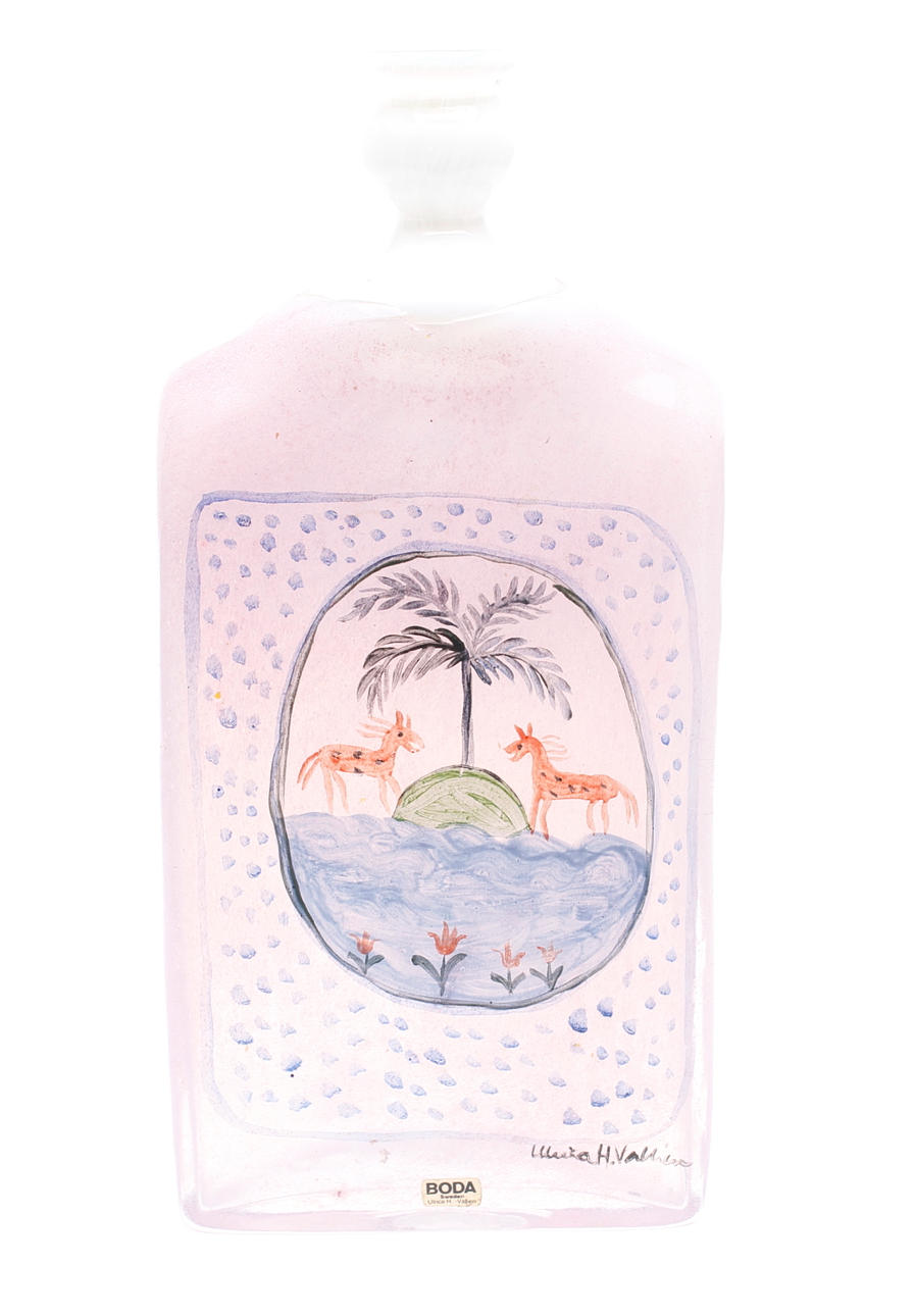 FLASKA, glas, Ulrica Hydman-Vallien, Boda Åfors Unik, signerad.