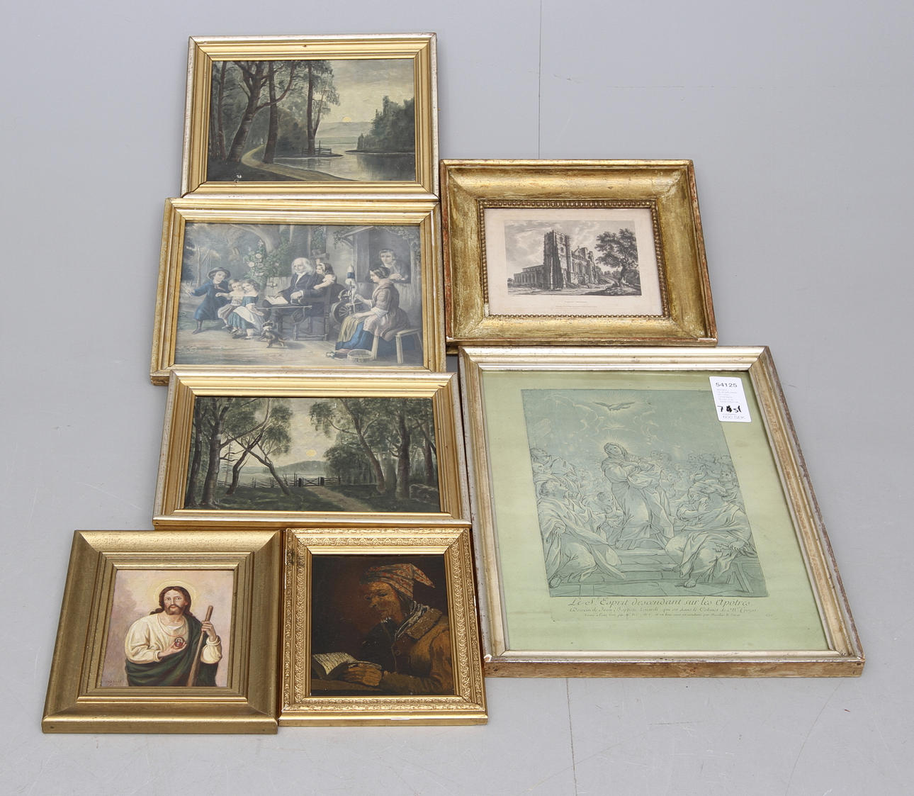 ANTIKA OLJEMÅLNINGAR OCH GRAFISKA BLAD, 7 st, 1800/1900-tal.