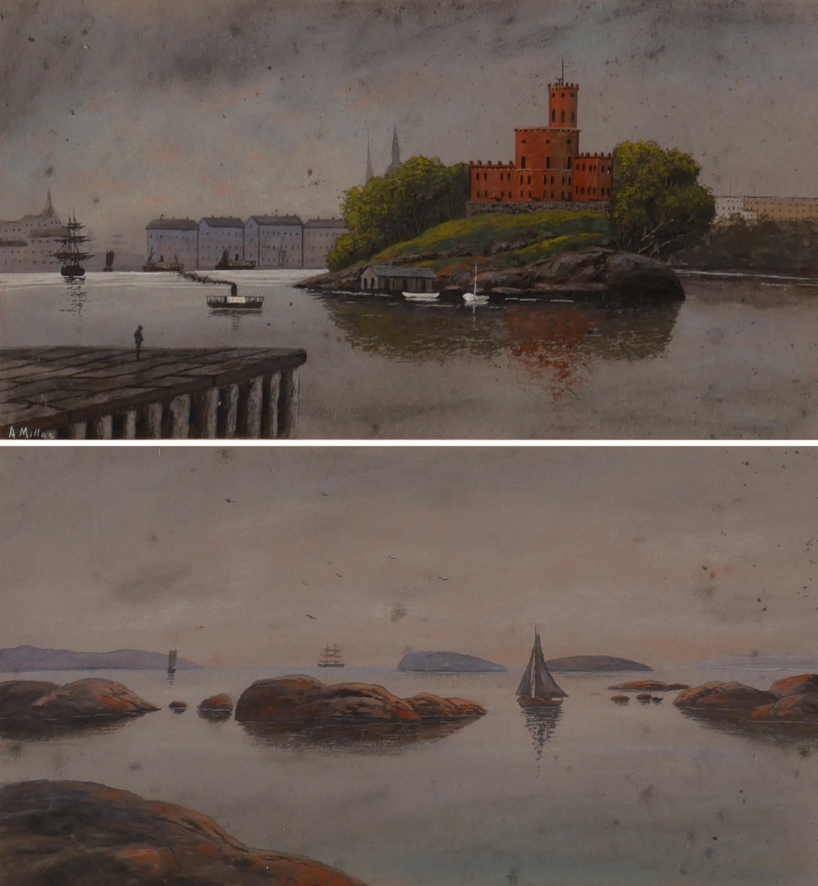 AMALIA MILLAR. Tavlor, 2 st, gouache.