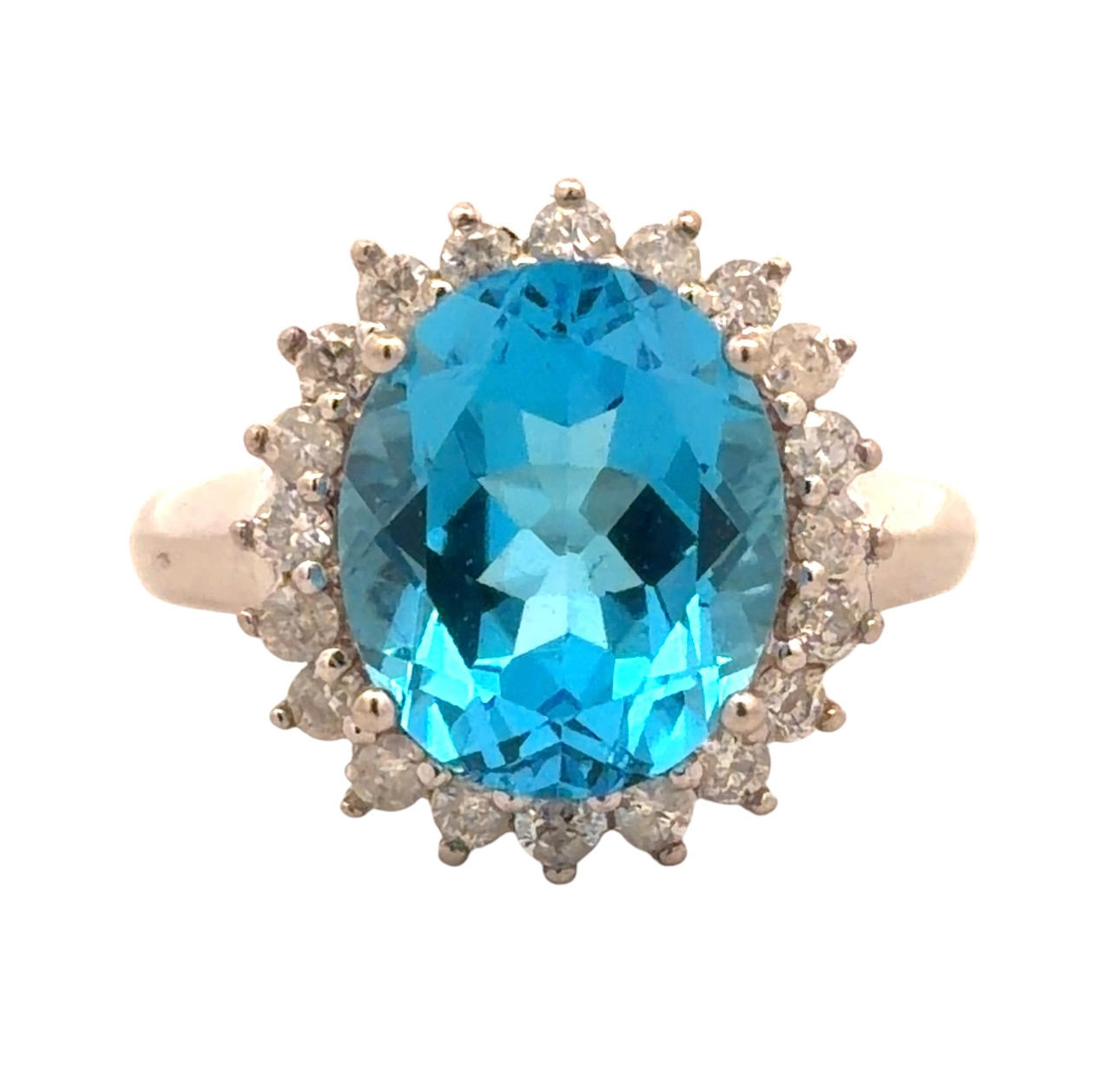 TOPAZ AND DIAMOND CLUSTER RING.