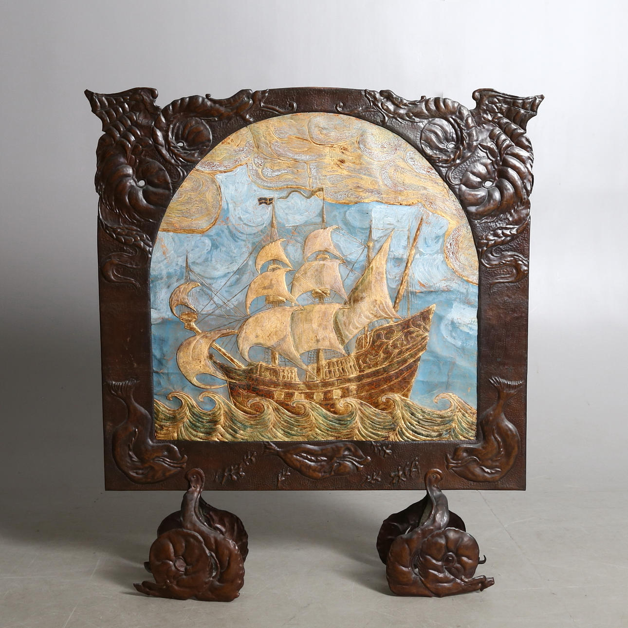 GNISTSKYDD, koppar samt läder, tidigt 1900-tal.