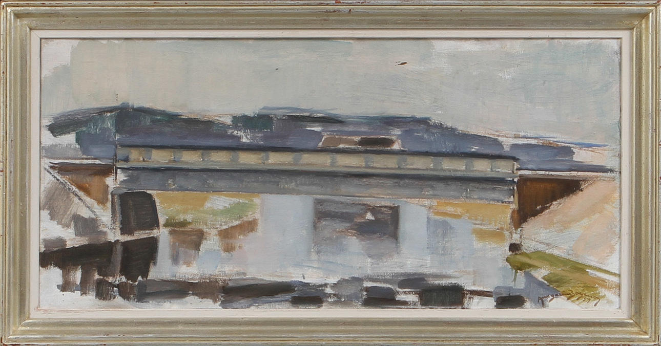 ANSGARIUS BÖRJESSON. "Bridge over Rolfsån", oil on canvas, signed.