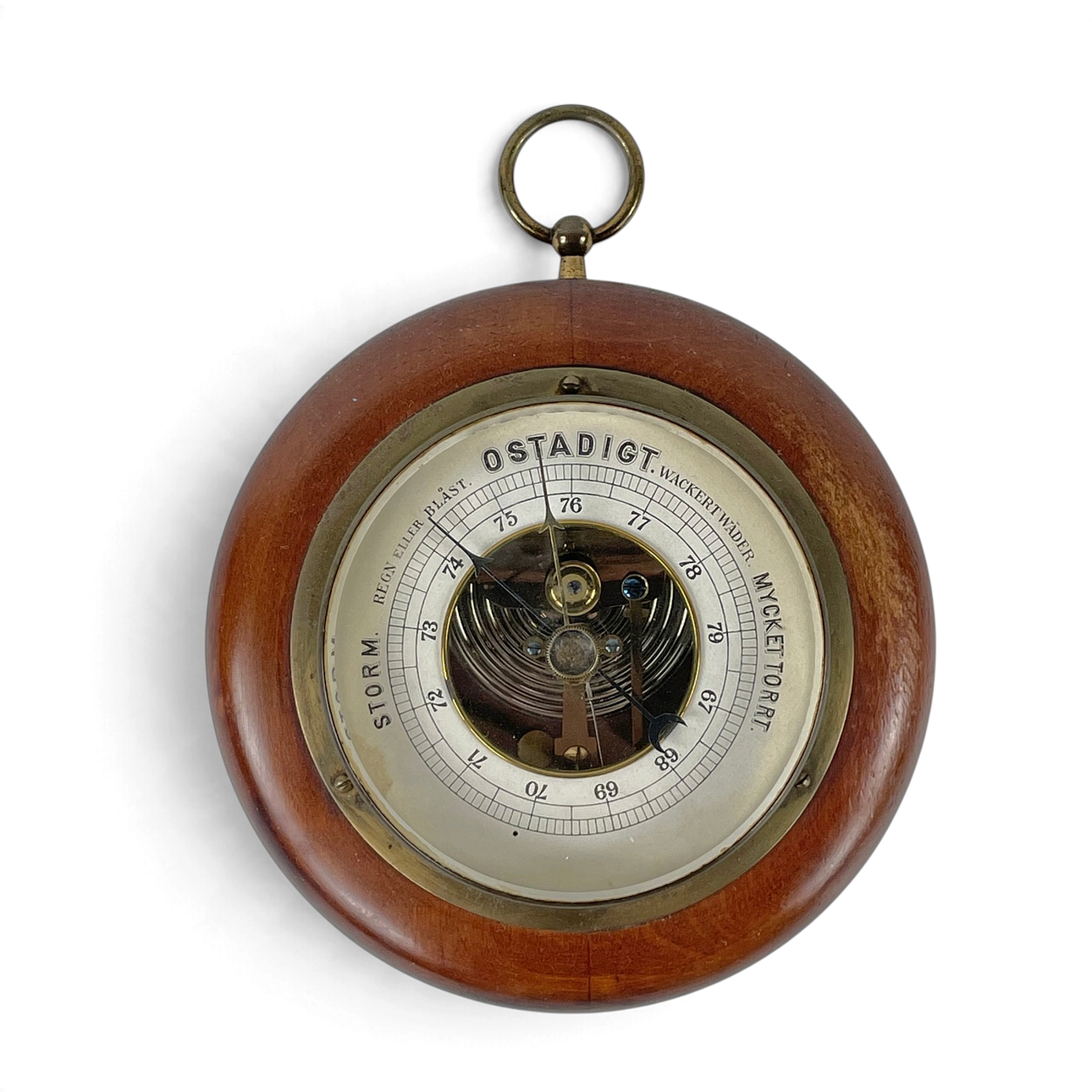 BAROMETER, trä & mässing, 1900-tal.
