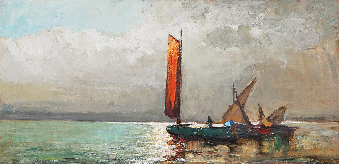 KNUT NORMAN. Oil painting, signed, sailing ship.