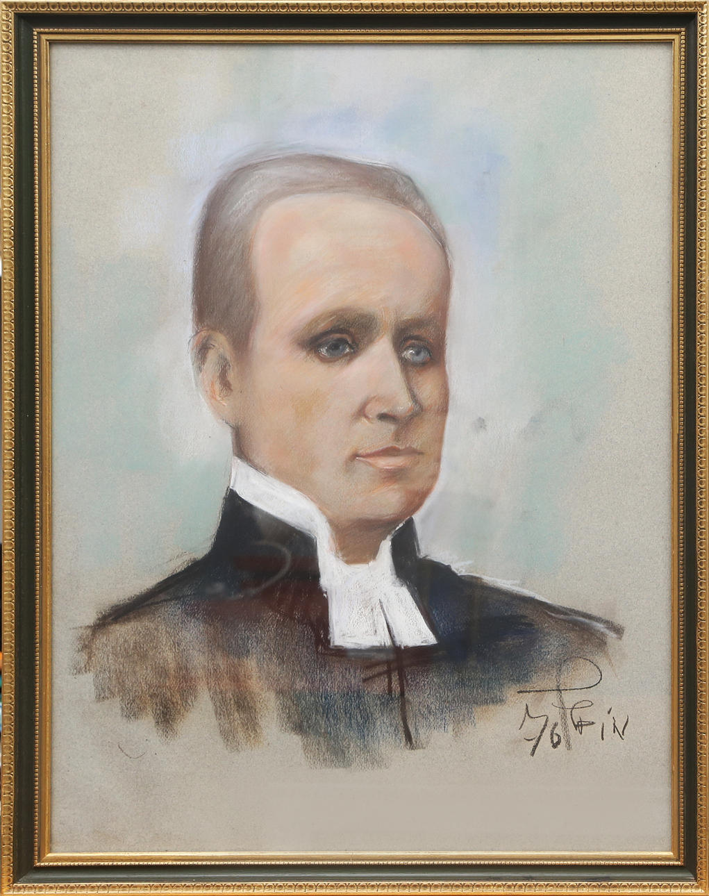 OIDENTIFIERAD KONSTNÄR. PASTELLKRITA, föreställer enligt uppgift John Ekholm, kyrkoherde i Forserum, Småland.