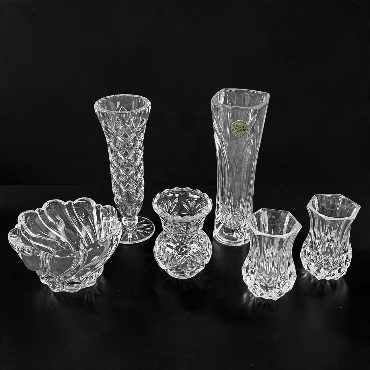 VASER & SKÅL, 6 st, kristall/glas, bl.a. Cristal d'Arques, Frankrike.