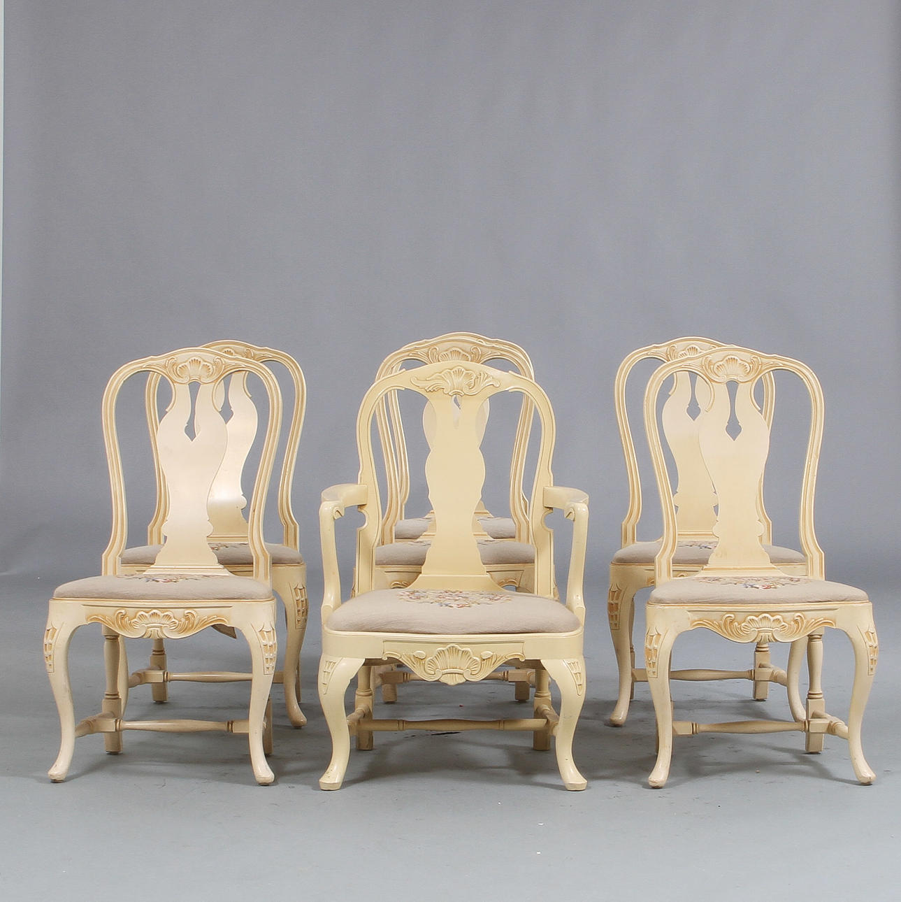 MATSALSMÖBEL, 8 delar, rokokostil, 1900-tal(golvur medföljer).