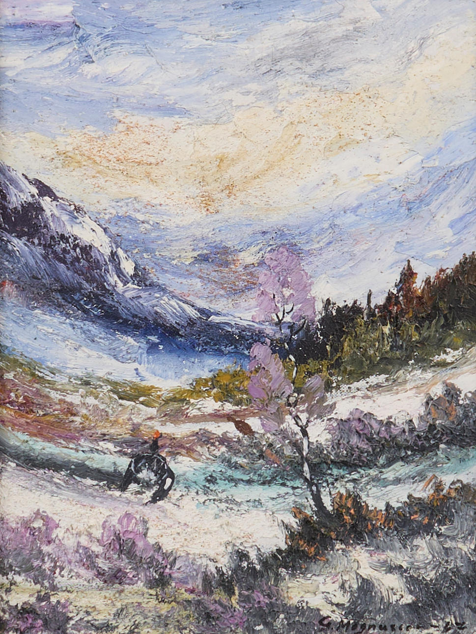 GUSAF MAGNUSSON. Oil painting, signed -67, Landscape with bird.