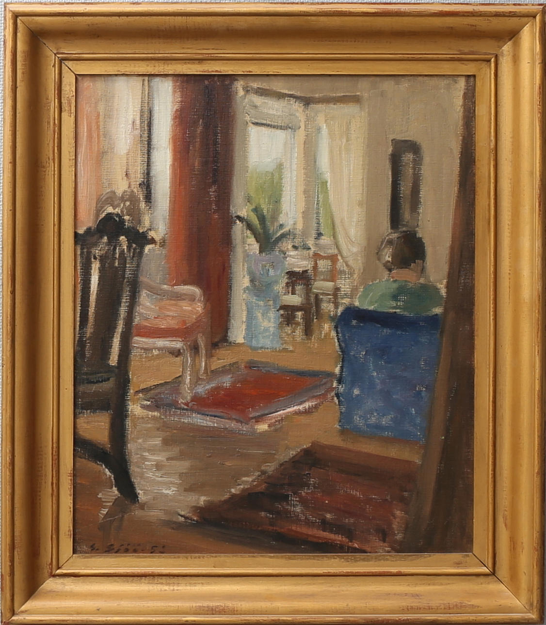GUSTAF SJÖÖ. Interiör. Olja på pannå, signerad och daterad -52.