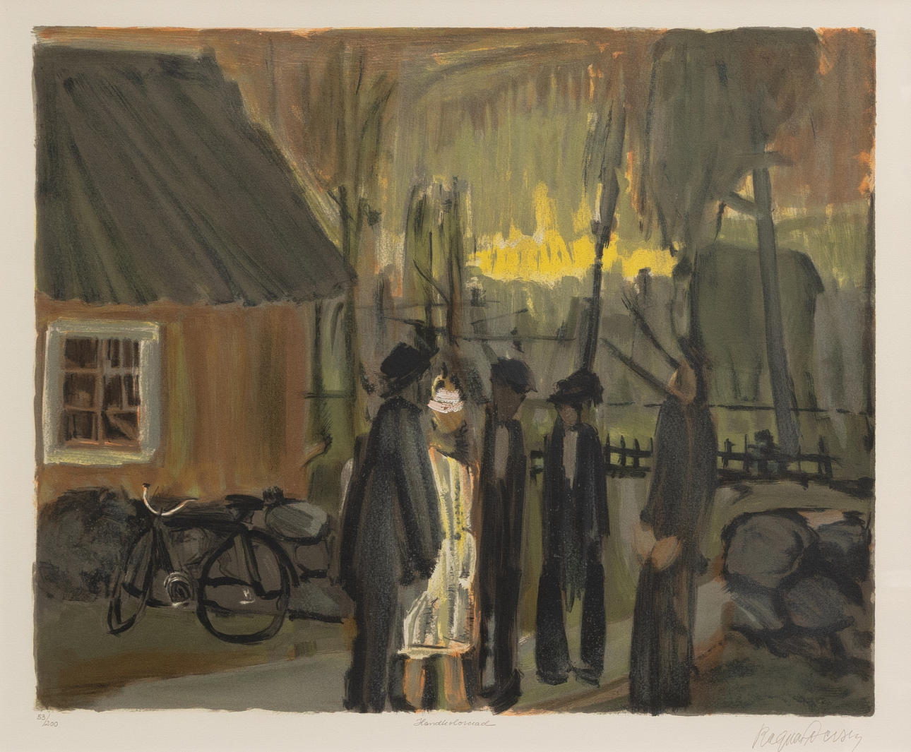 RAGNAR PERSON. handkolorerad litografi, "Aftonkvällen", signerad och numrerad 53/200.