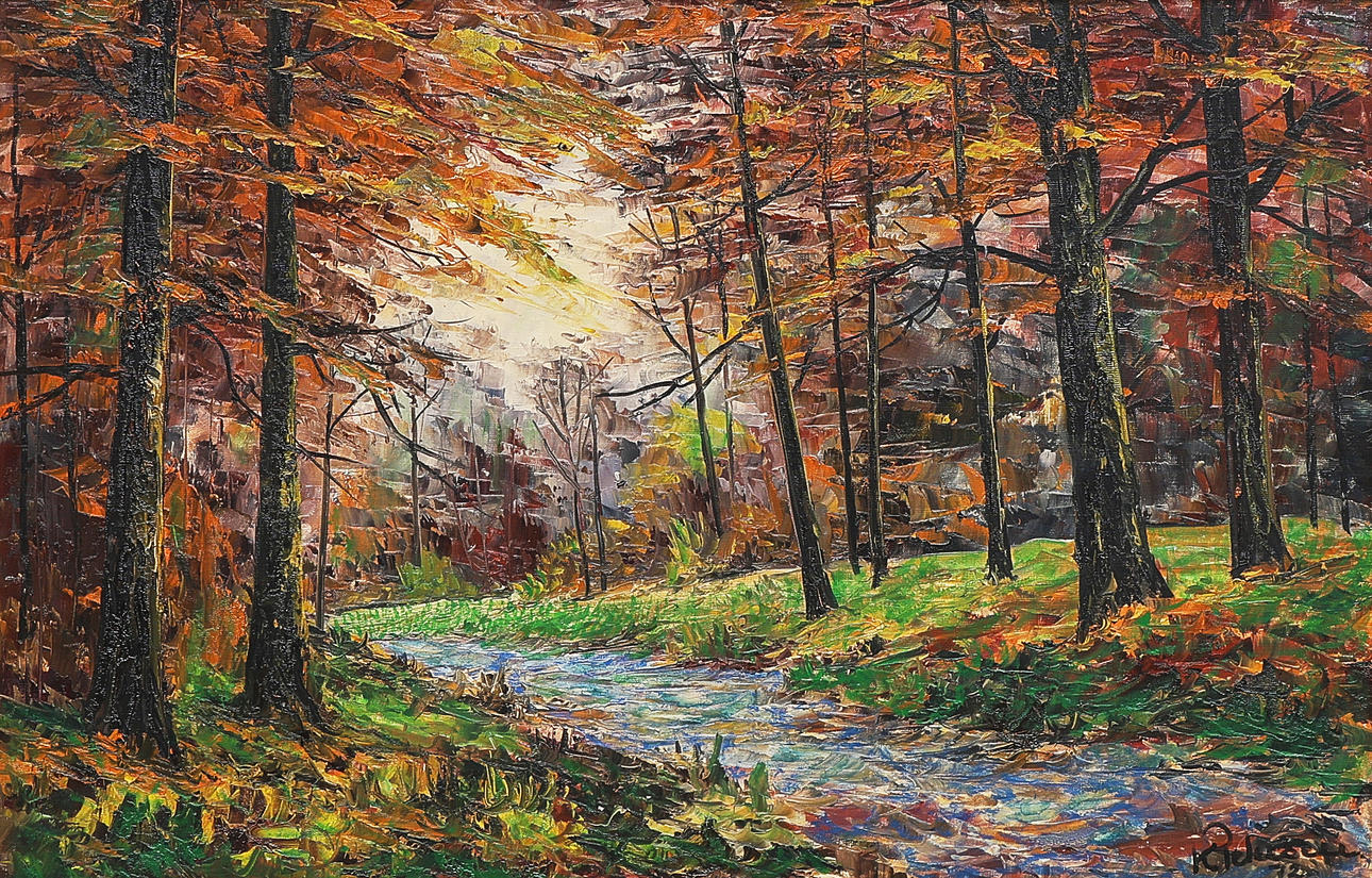 OIDENTIFIERAD KONSTNÄR. Oil painting, signed K Peterson, -72, forest motif.