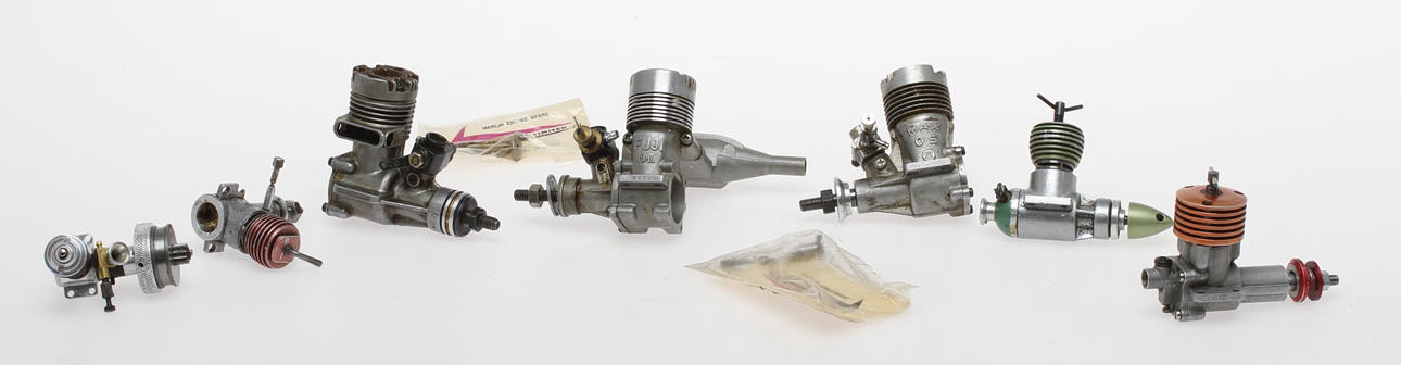 MODELLMOTORER, olika fabrikat. 7 stycken.